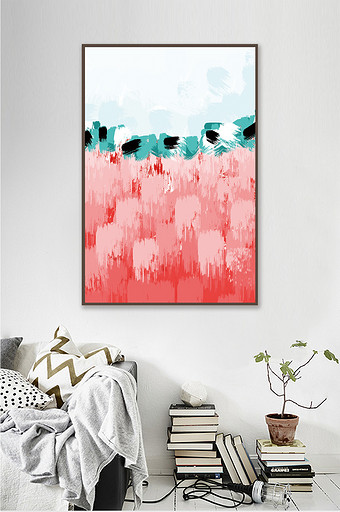 手绘抽象水彩色块客厅简约创意装饰画图片