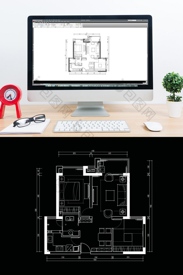 高层两室一厅户型CAD平面图图片图片