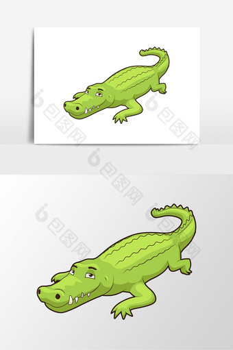 卡通矢量绿色爬行鳄鱼素材元素图片
