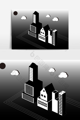 立体黑白楼设计元素图片
