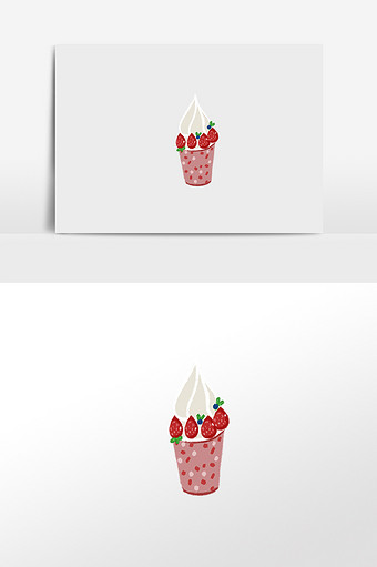 清新手绘唯美夏季草莓冰淇淋元素图片