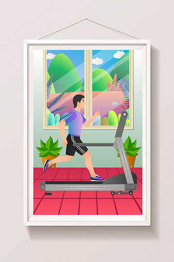 绿色运动健身锻炼跑步机插画图片