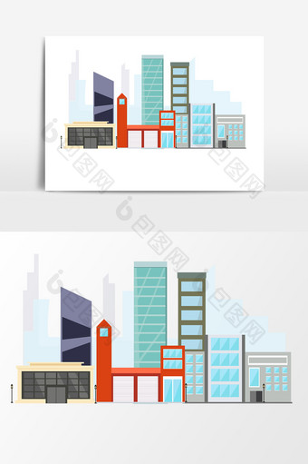 扁平化城市风地标建筑元素图片
