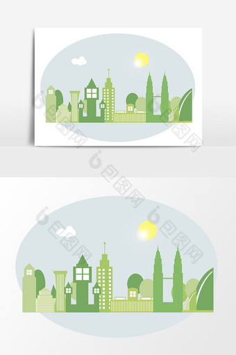 扁平化绿色都市风建筑群设计元素图片