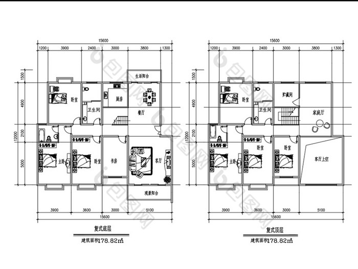 复式178平米CAD户型图纸