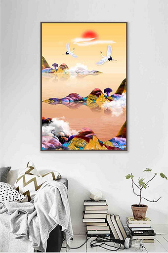 新中式水彩风山水装饰画图片