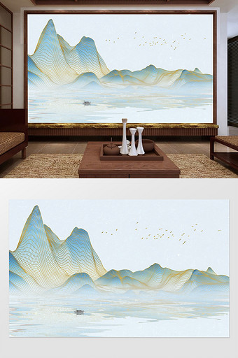 新中式抽象唯美山水电视背景墙图片