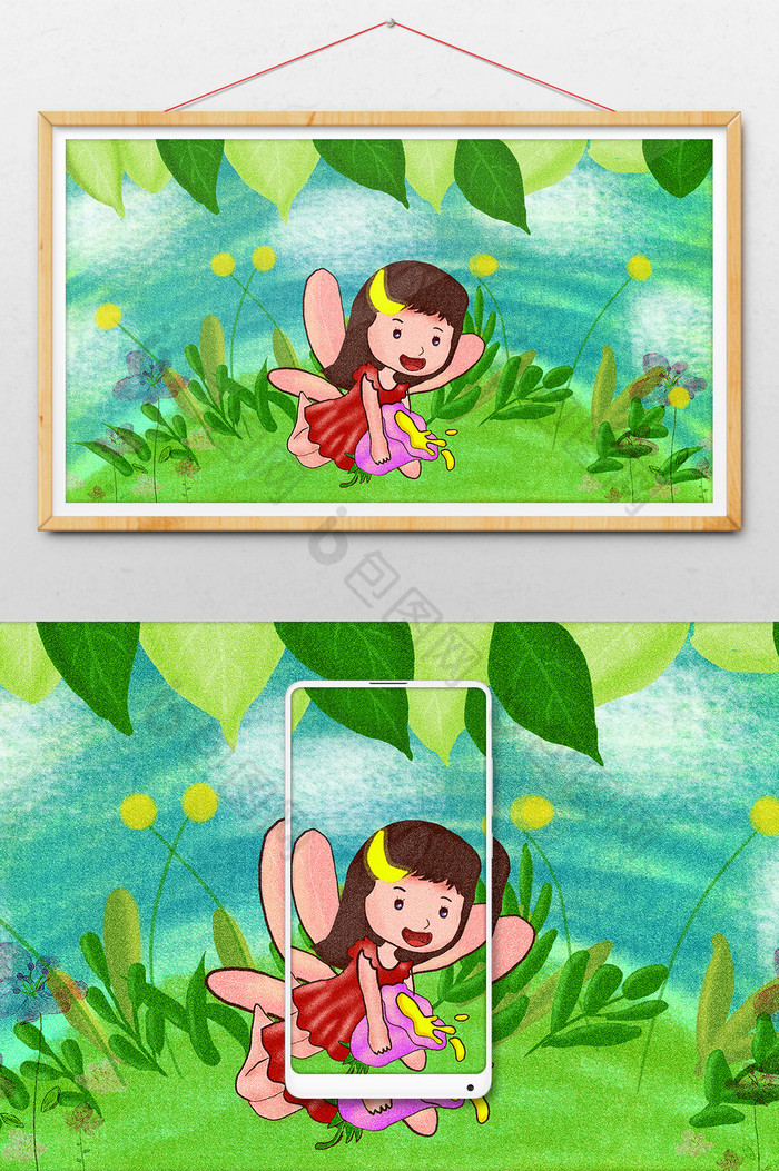 夏日采花蜜的小仙子插画图片图片