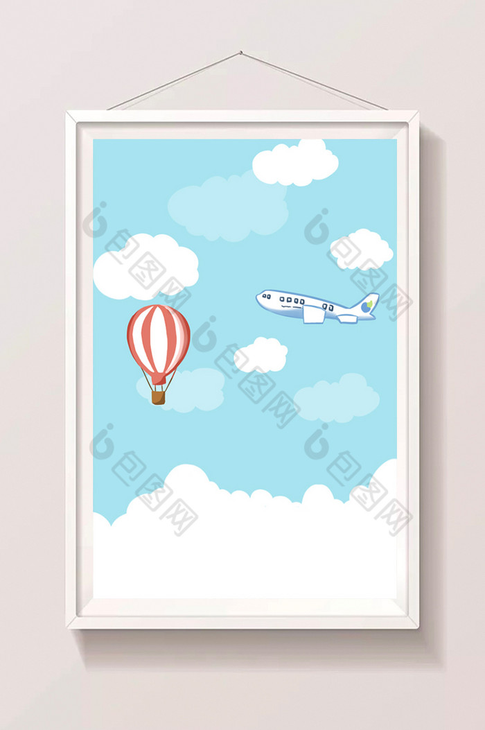蓝天白云热气球飞机图片