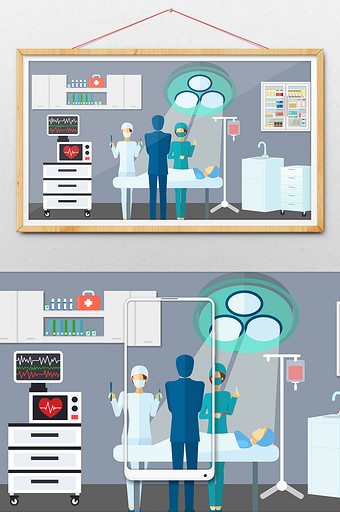 手术台急救手术医生护士景插画图片