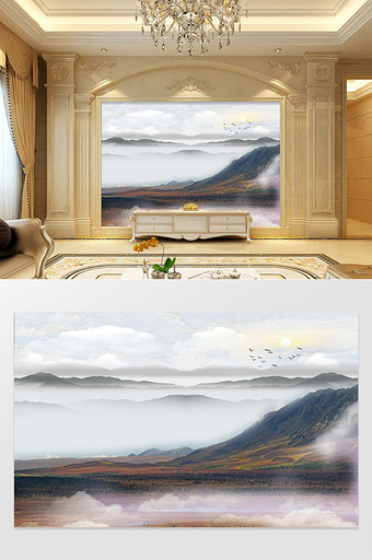 高清大理石纹山水云雾缭绕电视背景墙图片