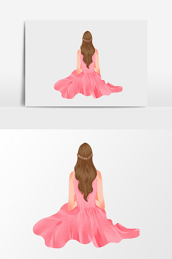 水彩手绘漫画粉色裙子美女图片