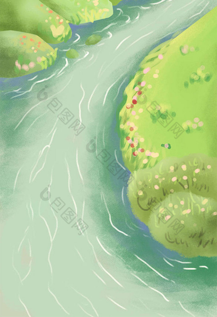 夏季水流小溪场景插画图片