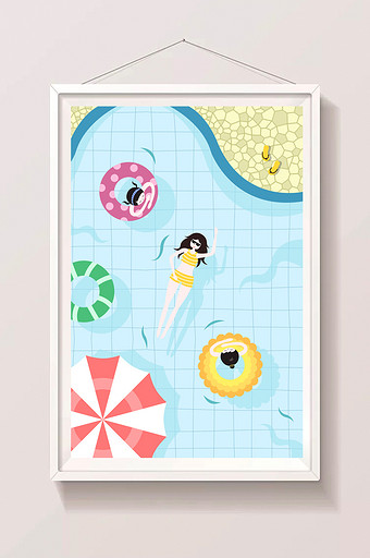 小清新可爱女孩们夏季游泳插画图片
