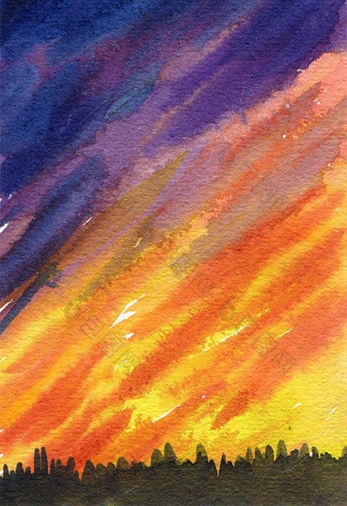 【psd】 绿色蓝色夏日彩色素材手绘背景风景清新水彩  所属分类: 插画