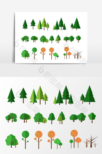 绿色蓝色清新矢量树木树丛元素图片