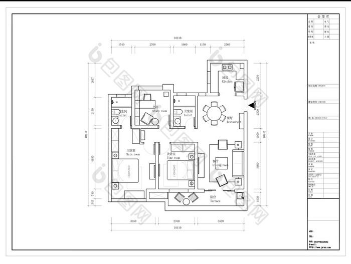 三居室户型高层CAD平面设计
