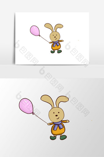 矢量手绘拿气球小兔子动物元素图片