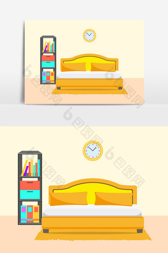 矢量卡通房间床设计元素图片