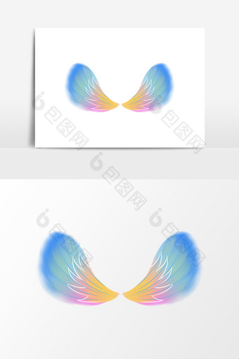 矢量彩色炫酷手绘翅膀元素图片