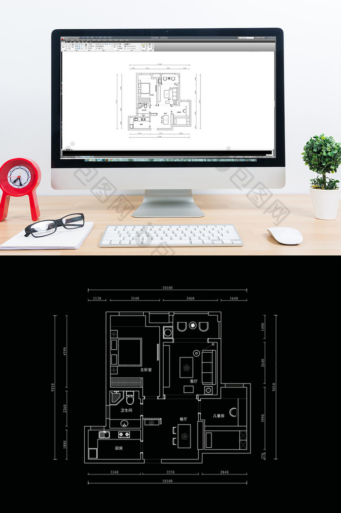 CAD三房户型定制方案设计图片图片