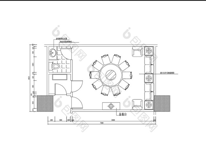 餐饮酒店大包间平面图纸CAD图纸