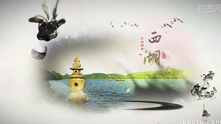 水墨片头中国风旅行风景图文AE模版