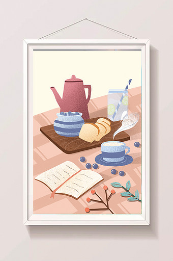 淡雅下午茶早餐水果美食悠闲生活商业插画图片