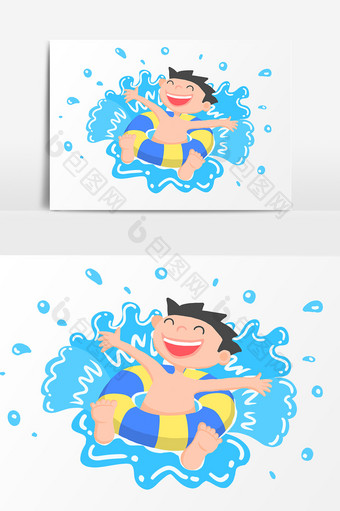 快乐的儿童游泳池戏水玩耍分层卡通手绘元素图片