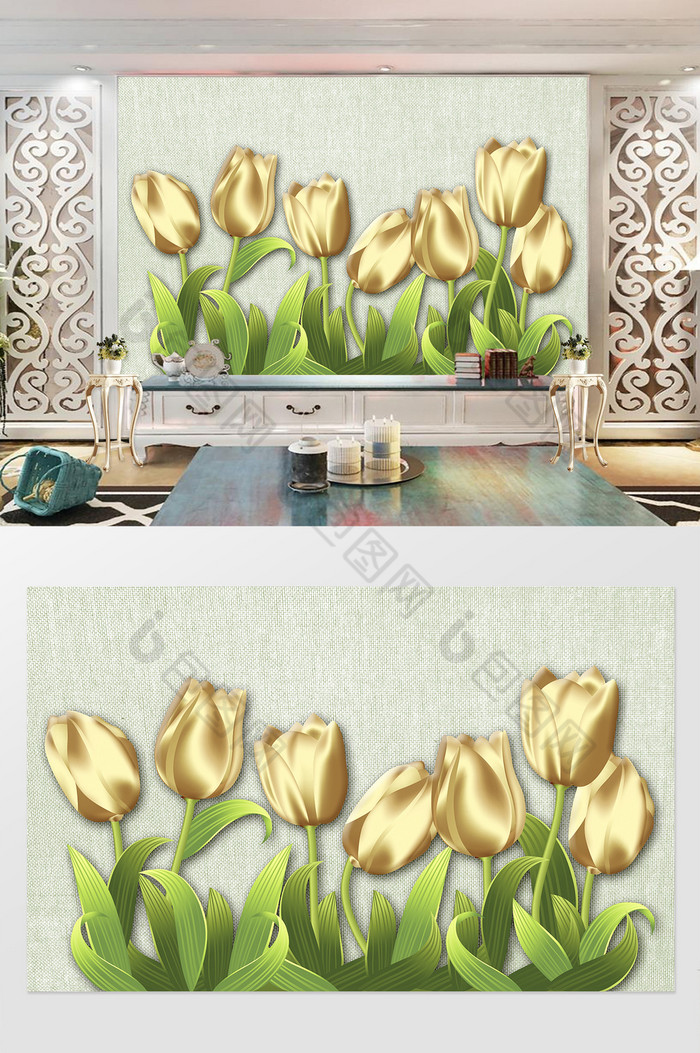 花卉蓝色纹理背景欧式风格室内设计装修效果图图片