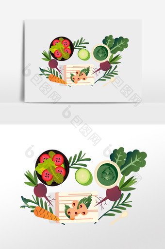 卡通清新美食蔬菜健康生活矢量元素图片