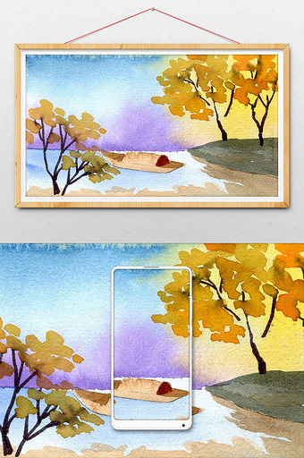 绿色蓝色秋天夏日素材手绘背景风景清新水彩图片