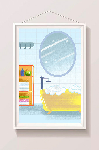 冷色调卡通浴室泡泡手绘插画卡通背景素材图片