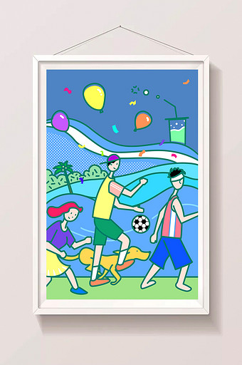 蓝色新风格渡假足球世界杯运动聚会海报插画图片