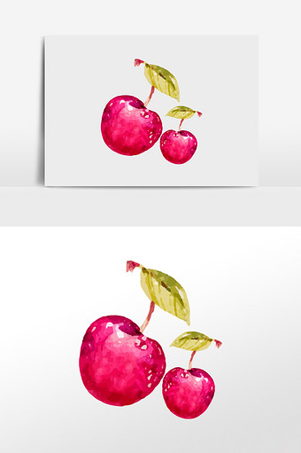 卡通清新樱桃水果水彩插画元素图片