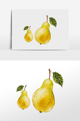 卡通清新水彩梨子水果插画元素图片
