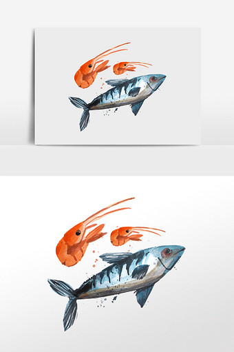 卡通清新水彩肉类鱼虾食物插画元素图片