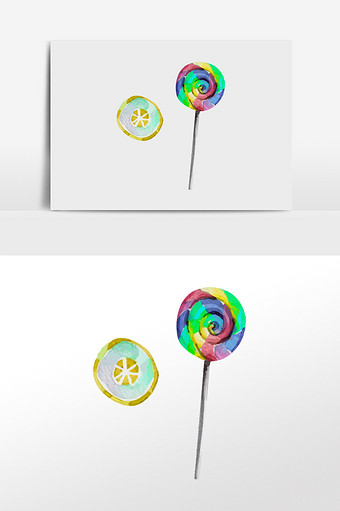 清新水彩波板糖糖果插画元素图片