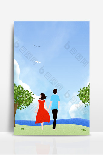 夏日情侣散步旅游广告设计背景图图片