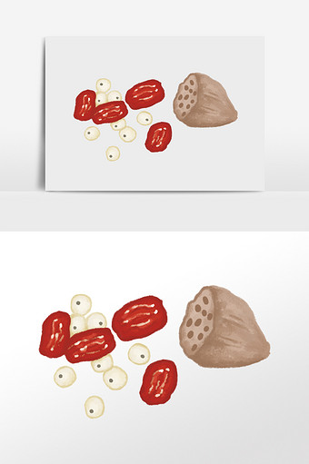 手绘枣子莲子组合插画元素图片