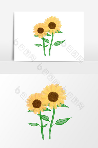 两朵向日葵手绘免抠元素图片