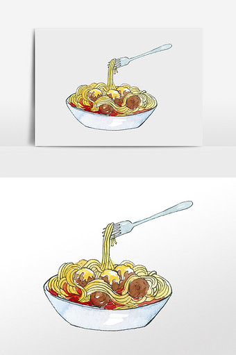 卡通清新意面西餐插画元素图片