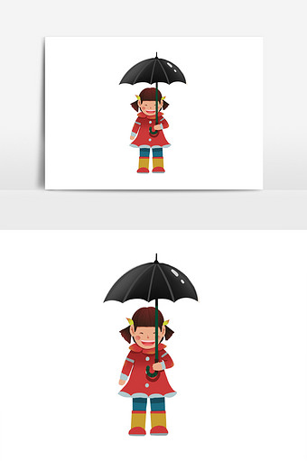 卡通红色撑伞女孩元素图片
