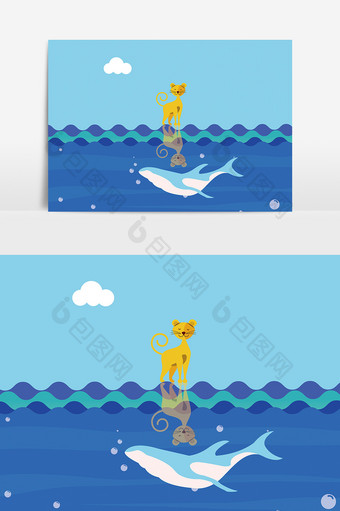 蓝色小海豚设计元素图片