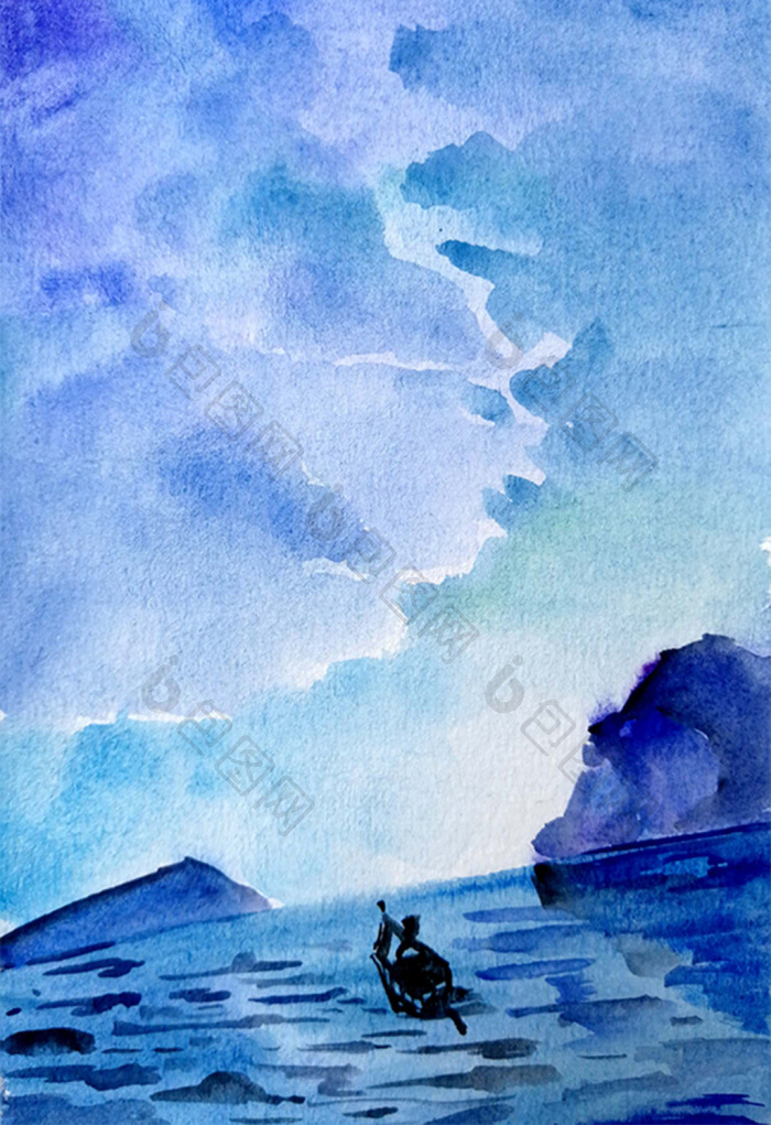 包图 插画 背景素材 【psd】 清新海边大海夏日背景背景风景水彩手绘