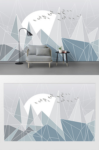 北欧现代几何抽象风景背景墙图片