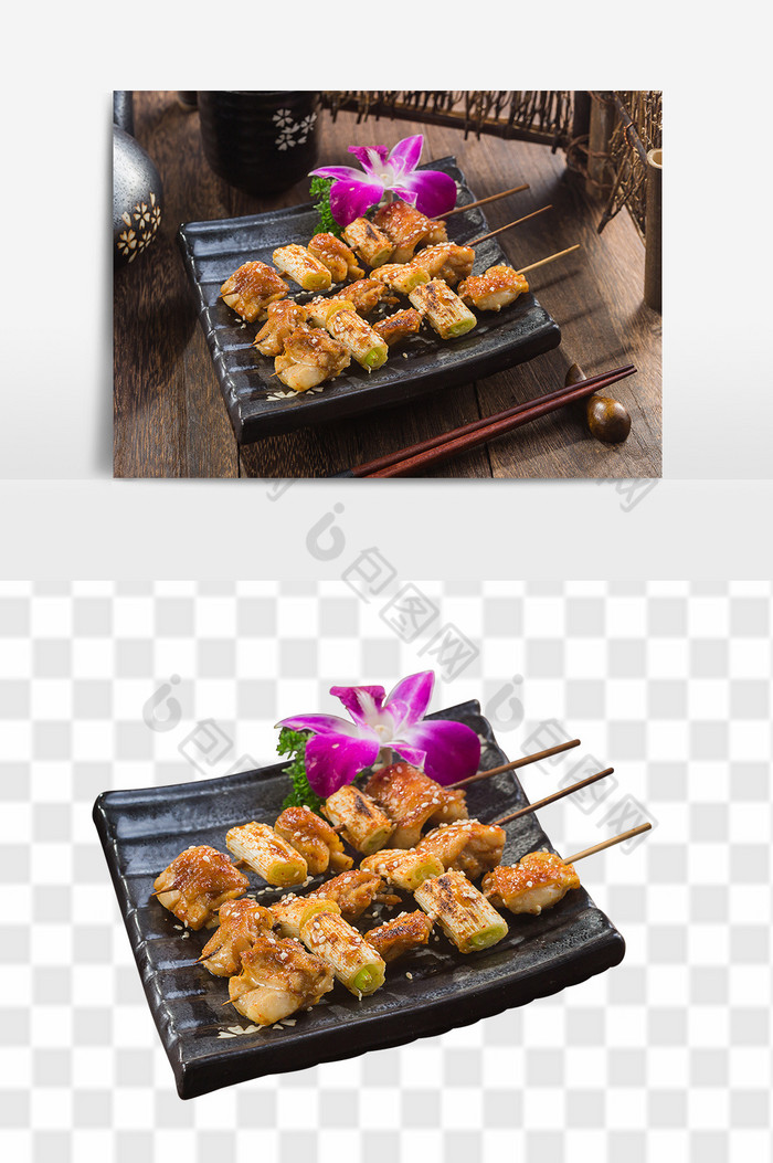 大葱鸡肉串烧日式料理图片图片