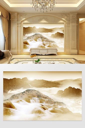 石纹定制高山之瀑艺术背景墙图片