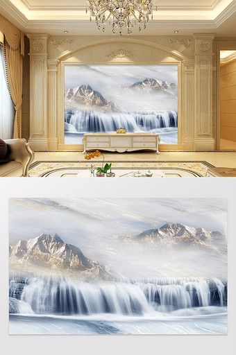 石纹山水定制风景瀑布背景墙图片