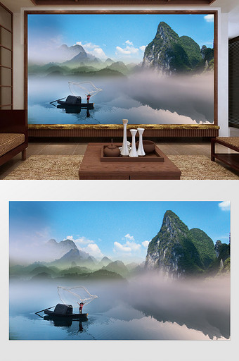 创意新中式山水背景电视背景墙图片